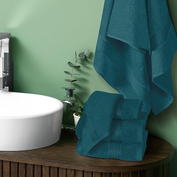 Ultra Soft 6 Pack Cotton Towel Set, Contains 2 Bath Towels 28x55 inch, 2 Hand Towels 16x24 inch & 2 Wash Coths 12x12 inch, Ideal Everyday use, Compact & Lightweight - Teal