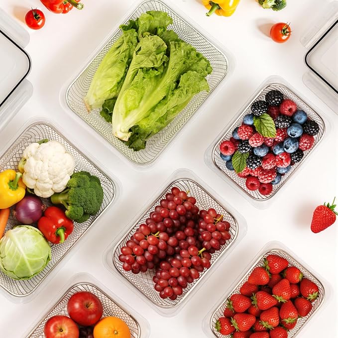 3 PCS Large Fruit storage Containers for Fridge Food Storage Containers | with Removable Colander Leakproof Dishwasher & Microwave safe Produce Containers Keep Fruits Vegetables Berry Fresh longer