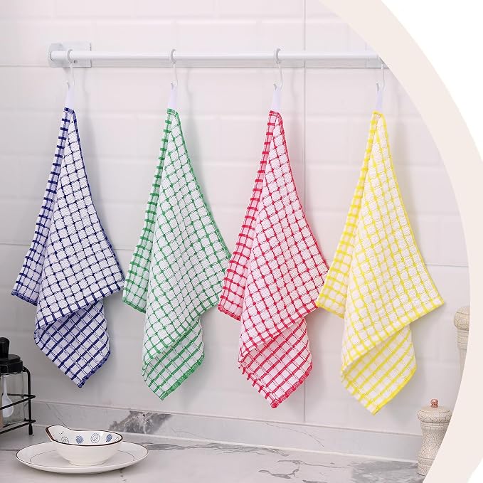 Kitinjoy Cotton 12 Pack Terry Kitchen Dish Cloths, Red | 12 x 12 Inches Super Soft and Absorbent Dish Rags, Quick Drying Dish towels for Washing Dishes