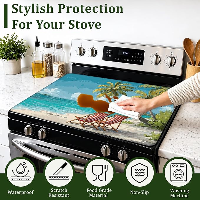 Beach Palm Tree Stove Top Cover Glass Cooktop Heat Resistant Cover,Ceramic Stove Top Covers Mat Prevents Scratching Stoves/Counter/Washer Protector,28.5x20.5 in