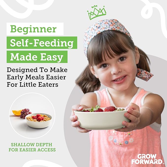 Grow Forward Bamboo Kids Plates and Bowls Sets - 8-Piece Dishwasher Safe Non Toxic Plates for Kids - Reusable Eco Friendly BPA Free Dishes Dinnerware Sets for Children - Arctic