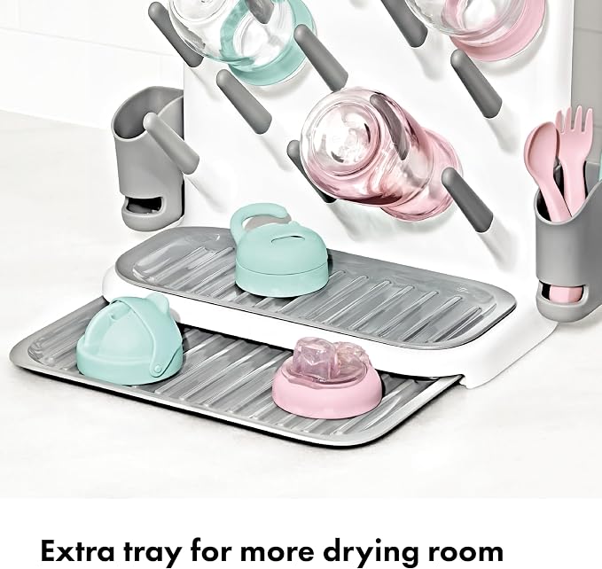 OXO Tot Expandable Baby Bottle Drying Rack, Space-Saving | Expandable Drying Rack For Baby Bottles, Saves Counter Space, Fits Newborn And Breastfeeding Accessories, Drip Tray Included