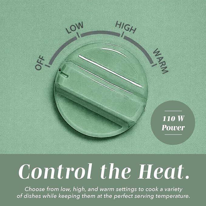 COOK WITH COLOR 2QT Mini Electric Round Slow Cooker - Adjustable Settings, Removable Stoneware Pot, Tempered Glass Lid, Dishwasher Safe, Cool-Touch Side Handles, Dark Sage