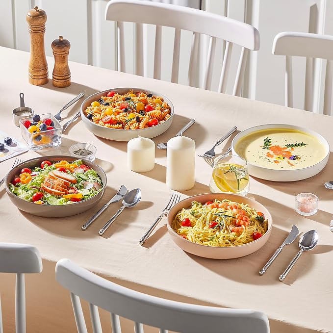 MALACASA 48 Oz Pasta Bowls Set of 4, Stoneware Dinner Bowls, Multicolor | Microwave and Dishwasher Safe, Chip-Resistant, For Pasta, Salad, Soup, Fruit, 9 Inch Wide, Stackable, Speckled Design