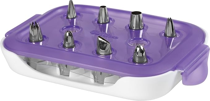 Wilton Piping Tip Set, Cupcake Decorating, 9-Piece with Carrying Case | 9-Piece Stainless Steel Tip Set with Carrying Case for Piping Rosettes, Stars & Swirls on Cupcakes & Layer Cakes