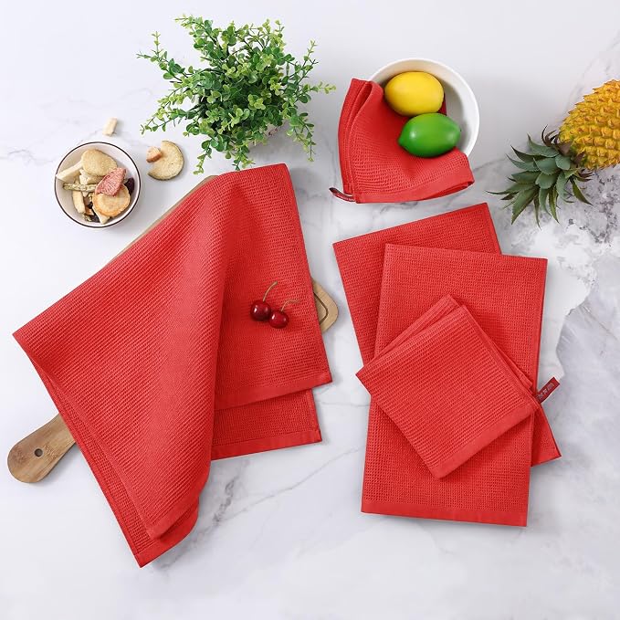 Homaxy 100% Cotton Waffle Weave Dish Cloths, 6 Pack, Red | Soft and Absorbent Dish Towels, 12 x 12 Inches Quick Dry Dish Rags