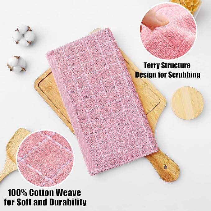 Homaxy 100% Cotton Terry Kitchen Dish Cloths, 4 Pack, Pink | Ultra Soft and Absorbent Dish Towels for Kitchen, Suitable for Drying and Washing Dishes
