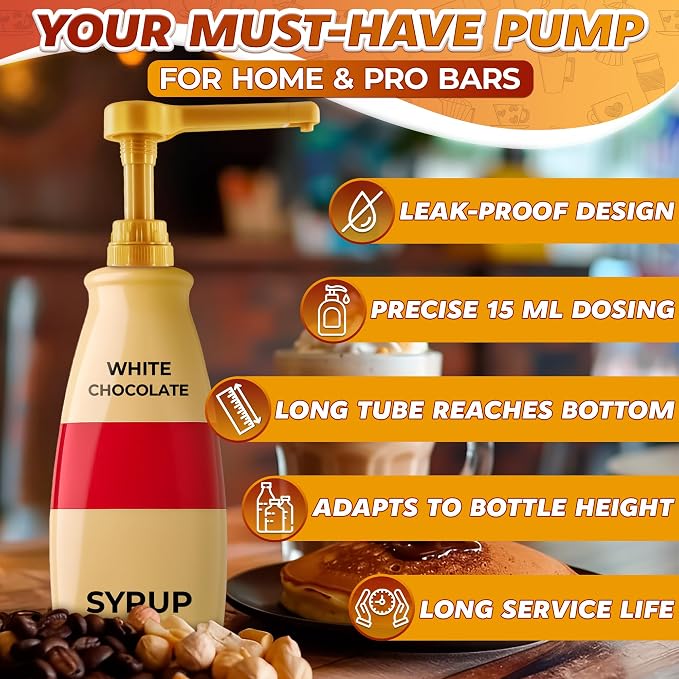3 Pcs Sauce Pumps, Compatible with Torani, Davinci & Ghirardelli | Sauce Pump Dispenser 0.5oz Each Press; Adjustable Long Tube, Lockable Design; for 64 and 87-90oz Bottles; for Various Liquids