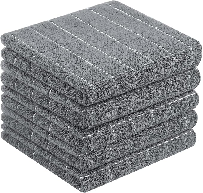 Homaxy 100% Cotton Terry Kitchen Towels, 5 Pack, Grey | Ultra Soft and Absorbent Dish Towels for Kitchen, Suitable for Drying and Washing Dishes