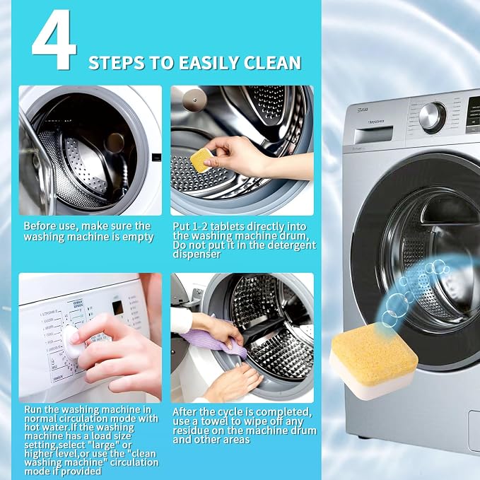 Washing Machine Cleaner Tablets,24 Pack Deep Cleaning Tablets for HE,Front & Top Load Washers - Eliminates Odor-Causing Buildup,Debris from the Drum,and Pet Hair,Septic Safe - 1 Year Supply
