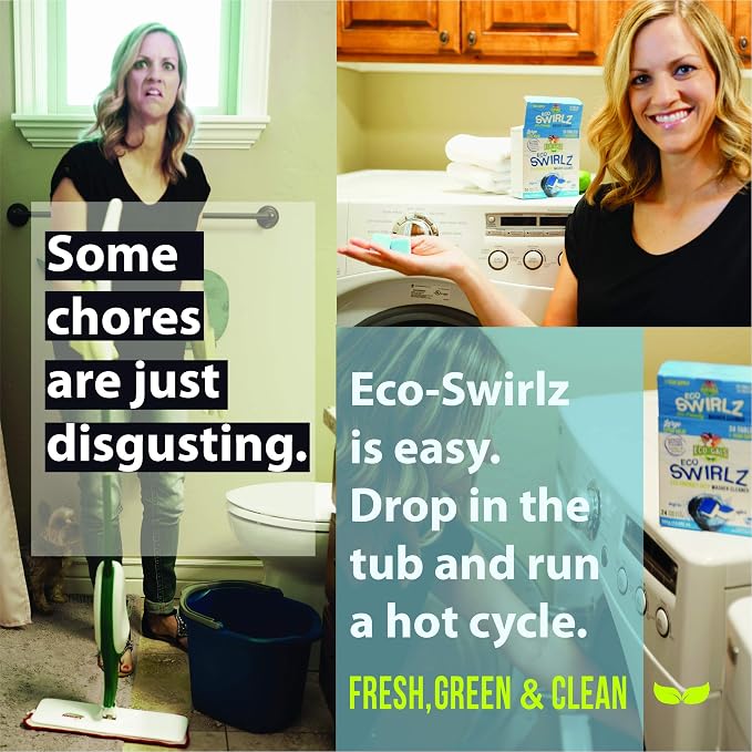 Eco-Gals Eco Swirlz Washing Machine Cleaner with Bonus Eco Scrubz Dishwasher Cleaner Add On 36 Count Deep Cleaning Tablets