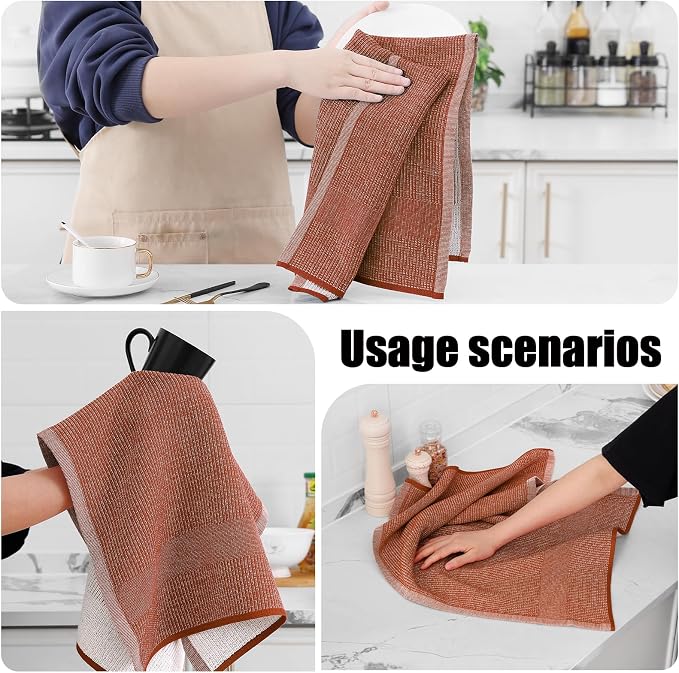 Homaxy 380 GSM Cotton Premium Kitchen Towels 3 Pack, 18"x 28", Rust | Flat and Terry Dish Towels, Highly Absorbent Tea Towel Set with Hanging Loop, Soft Utility Kitchen Hand Towels