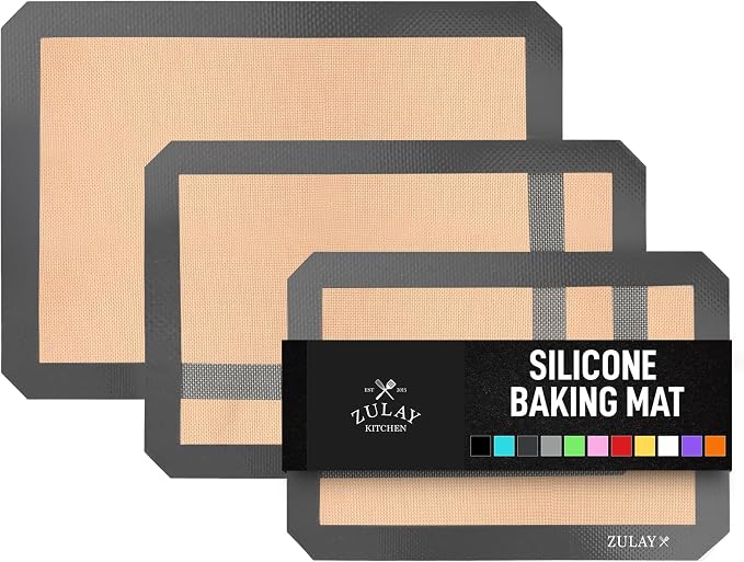Zulay Kitchen Silicone Baking Mat Sheet 3-Pack (3 sizes) - Reusable Silicone Baking Sheet - Easy & Convenient Nonstick Baking Supplies - Silicone Mats for Baking - Baking Mat For Oven - (Dark Gray)