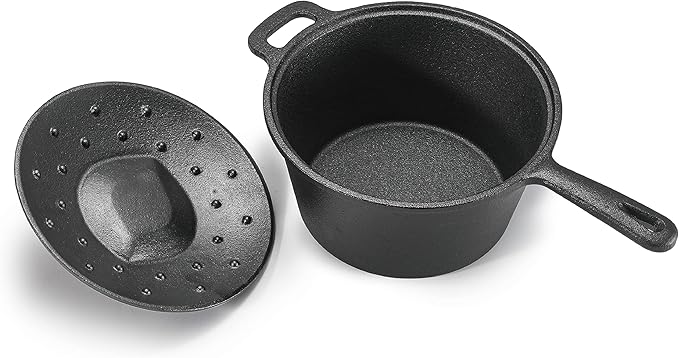 Commercial Chef 2-Qt. Saucepan with Lid, Pre-Seasoned Cast Iron, CHCI20 | Integrated Handles, Works on All Cooktops Including Induction, Outdoor Skillet for Campfires or Grills