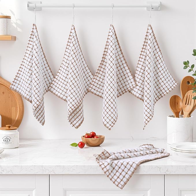 Homaxy 12 Pack Terry Kitchen Dish Cloths, 12"x12", Brown | Super Soft and Absorbent Dish Rags, Quick Drying Reusable Dish Towels for Washing Dishes