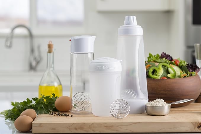 Whiskware Pancake Batter Mixer with BlenderBall Wire Whisk | No Mess | Dishwasher Safe | Blenderball Mixes Ingredients As You Shake | Kitchen | Camping | Waffle Batter Mixer