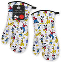 Disney Mickey Silicone Oven Mitts, Set of 2 7"x13.5", Heat Resistant 450F | Cotton exterior with grip stripes front and back, extended cuffs shield forearms, ambidextrous, hand wash only