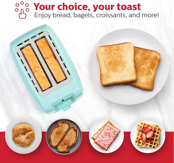 Holstein Housewares 2-Slice Toaster with 7 Browning Settings, Extra-Wide Slots, Reheat, Defrost, Cancel, High-Lift Release, Removable Crumb Tray – Compact Stainless Steel, Mint