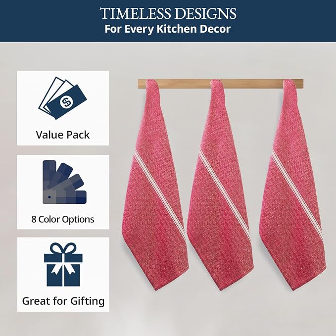 LANE LINEN Kitchen Towels Set - 100% Pure Cotton Dish Towels for Kitchen, Super Absorbent Kitchen Hand Towel, Tea Towels, Soft & Durable Dish Cloths, Pack of 12 – 14”x25”, Red
