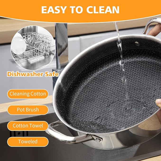 Toutrop Saute Pan,10 Inch Nonstick Deep Frying Pan,316L Stainless Steel Sauté Pan with Lid,Induction Cooking Pan,PFOA Free Cookware,Dishwasher & Oven Safe
