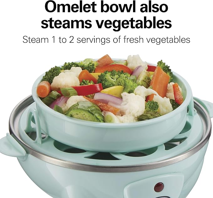 Hamilton Beach 3-in-1 Electric Egg Cooker for Hard Boiled Eggs, Poacher Eggs, Omelet Maker & Vegetable Steamer, Holds 7, Mint (25504) (Pack of 2)