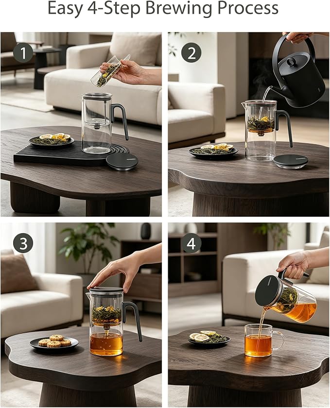 ZENS Magnetic Teapot with Infuser, 28oz Magic Tea Pot for Loose Leaf Tea | Glass Teapot with Infusers for Loose Tea Steeper, Echanted Tea Pot for Herbal Tea Lovers, Dark Green
