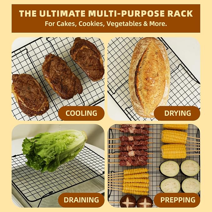 Cooling Rack 16"x10", 5-Tier Stackable & Collapsible Cooling Racks | Cooling Racks for Cooking and Baking, Roasting, Grilling, Oven & Dishwasher Safe (Black, 5-Tier)