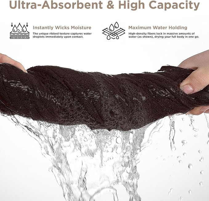 8 Piece Bath Towels Set, 2 Oversized 35 * 70 in Bath, 2 Hand, 4 Wash | Luxury Soft Microfiber, Super Absorbent Thick, Quick Dry, Shower Towels for Bathroom, Spa & Hotel, Brown
