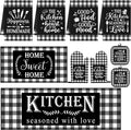10 Pcs Kitchen Decor and Accessories Set, Plaid Checkered Buffalo | Black 4 Dish Towels Kitchen Rugs 2 Oven Mitts 2 Pot Holders, Home Decor for Cooking Baking BBQ Gifts Women Mom Housewarming