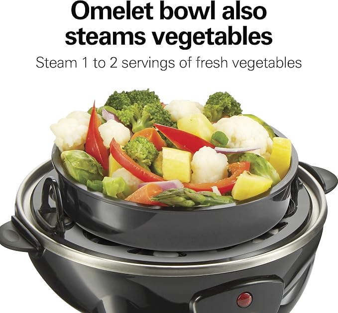 Hamilton Beach 3-in-1 Electric Egg Cooker for Hard Boiled Eggs, Poacher Eggs, Omelet Maker & Vegetable Steamer, Holds 7, Black (25507)