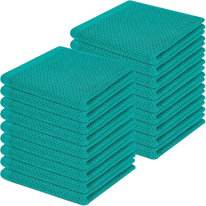 Homaxy 100% Cotton Waffle Weave Kitchen Dish Cloths 18-Pack, Teal | 12 x 12 Inches, Ultra Soft Absorbent Dish Towels, Quick Drying Dish Rags with Hanging Loop