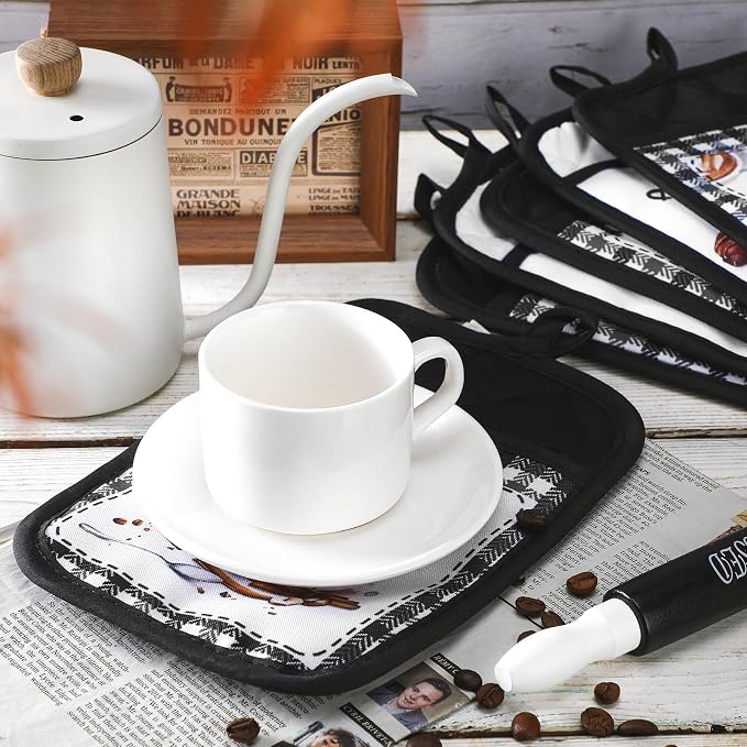 Bencailor 8 Pcs Coffee Pot Holder with Pocket Farmhouse Kitchen Decoration Heat Resistant Potholders Hot Pad Oven Mitts Cookie Bag Oven Gloves for Kitchen Decorations Microwave Baking