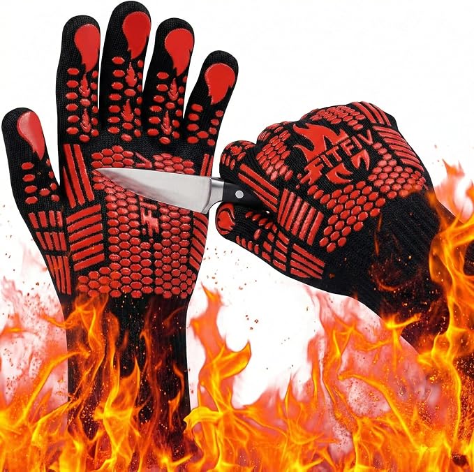 BBQ Gloves, 1472°F Heat Resistant with Silicone Grip Oven Mitts | Non-Slip Grip, for BBQ, Grilling, Oven, Smoker, Cooking and Baking