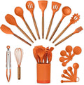SMIRLY Silicone Kitchen Utensils Set, 22-Piece Acacia Wood Handle, Orange | Cooking Utensils Set, Spatula Set with Utensils Holder, for Nonstick Cookware, for New Home & 1st Apartmen, BPA Free