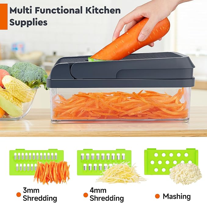 MealHelper 15-in-1 Vegetable Chopper, Food Veggie Chopper With Container | Kitchen Prep Tool, Cheese Grater, Home Essentials & Kitchen Gadgets, with Sharp Stainless Steel Blades(10 Blades, Green)