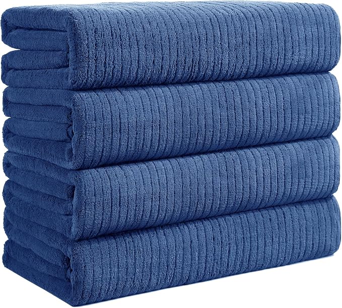 Bath Towels Set of 4 Extra Large 35 x 70 Inches,Luxury Thick High Absorbent and Quick Dry Bath Sheet,Ultra Soft Microfiber,Bathroom,Beach,Yoga,Sport,SPA,Fitness (Navy Blue) | Luxury Thick High Absorbent and Quick Dry Bath Sheet for Bathroom, Beach, Yog...