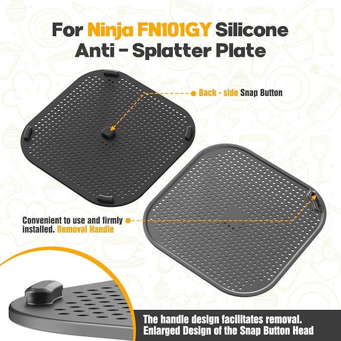 2 PCS Silicone Splatter Shield for Ninja Crispi Replacement Parts,BlackGrey | Heat-Resistant Silicone Construction, Prevents Oil Splattering,Safeguards Kitchen Surfaces,Durable Reusable Accessory