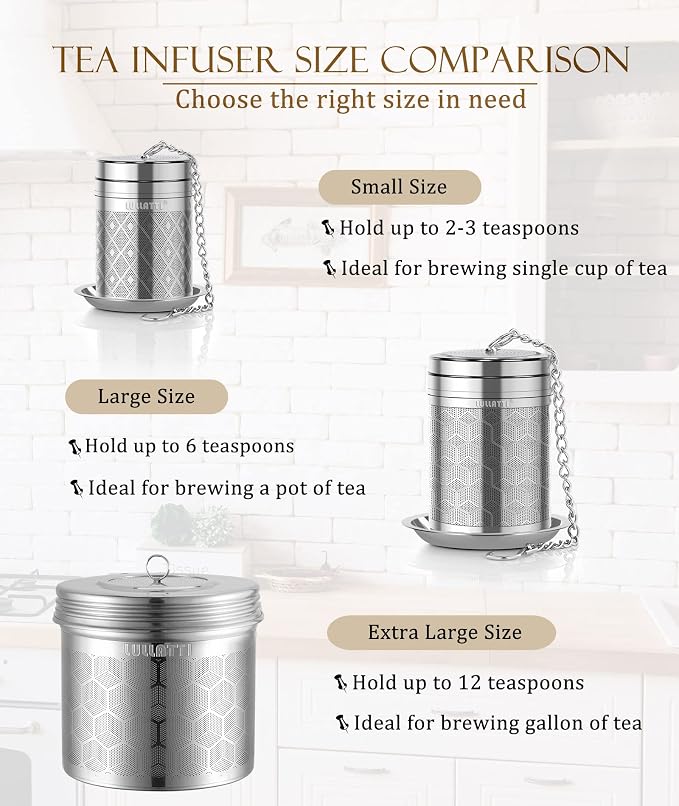 Tea Infusers for Loose Tea, 18/8 Stainless Steel Tea Strainer Set, Extra Fine Mesh Tea Steeper for Brew Tea, Spices & Seasoning | Ideal for loose leaf tea, fine mesh traps all sediment, and dishwasher-safe for easy clean.