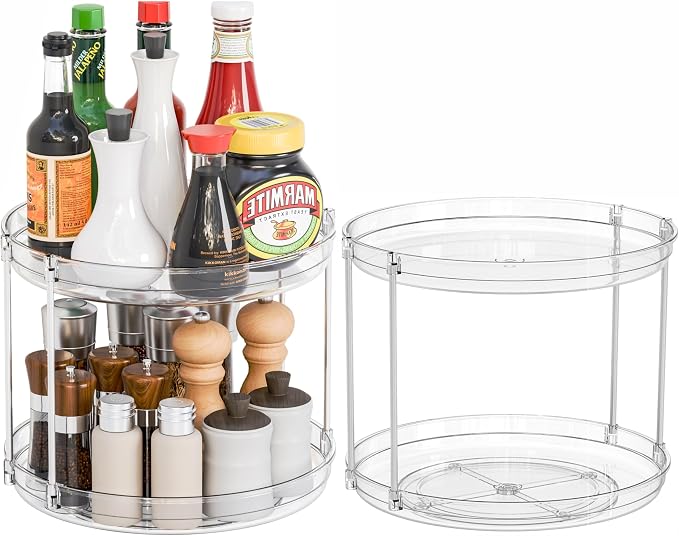 2 Pack 2 Tier Lazy Susan Spice Rack for Cabinet,Countertop and Pantry,9.5"W Small Rotating Turntable Organizer for Condiment,Pill Bottle,Vitamin,Medicine Cabinet Organizers and Kitchen Spice Organizer