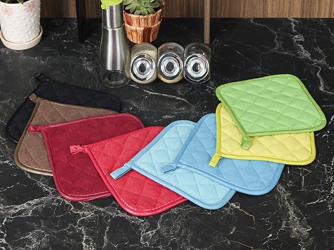Joyhalo 4 Pack Pot Holders for Kitchen Clearance | Cotton Oven Holder with Great Heat Resistance, Potholders Sets for Kitchen, Countertops, Hot Pots and Pans, Brown