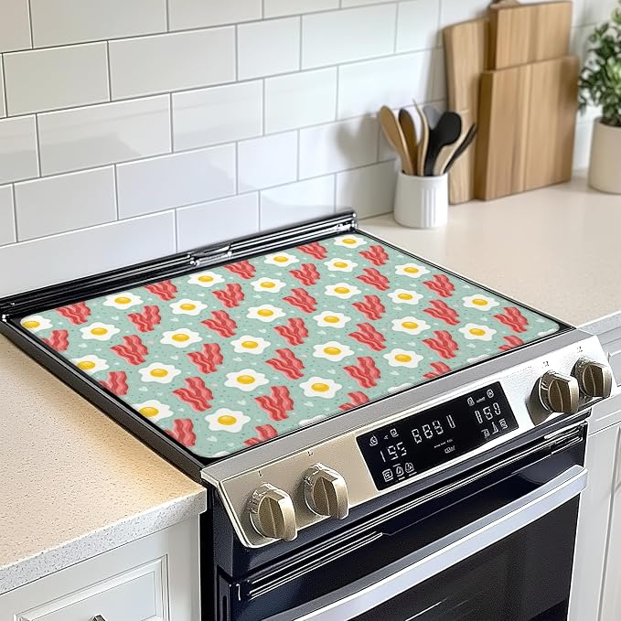 Stove Top Cover Glass Cooktop Heat Resistant Cover,Ceramic Eggs Bacon Stove Top Covers Mat Prevents Scratching Stoves/Counter/Washer Protector,28x20 in