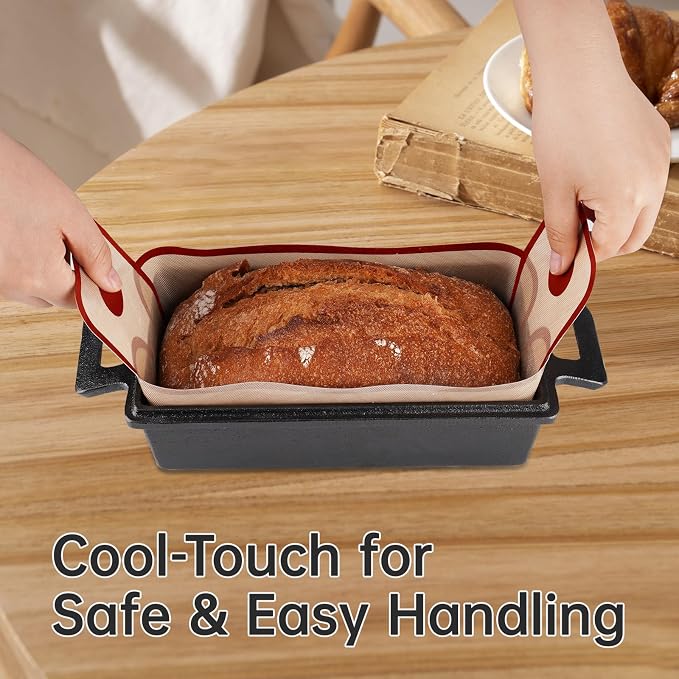 NiHome Silicone Bread Sling, Nonstick Reusable Loaf Pan Liner, Red Edges | Eco-Friendly Fits 9x5, 9.5x5, 10x5 Inch Bakeware, Dishwasher Safe, Clever Folded Corners Prevent Batter Leakage