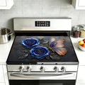 Stove Top Covers for Electric Stove,Blue Rose Flower Flat Top Stove Cover,Retro Butterfly Heat Resistant Glass Top Stove Cover Protector Anti-Slip Range Covers, 28 x 20 Inch