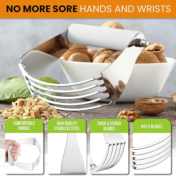 Spring Chef Large Dough Blender For Baking - Durable Pastry Blender - White | Heavy Duty Dough Mixer Hand Tool w/ Stainless Steel Blades, Professional Pastry Cutter Tool for Easy Mixing, Dishwasher Safe