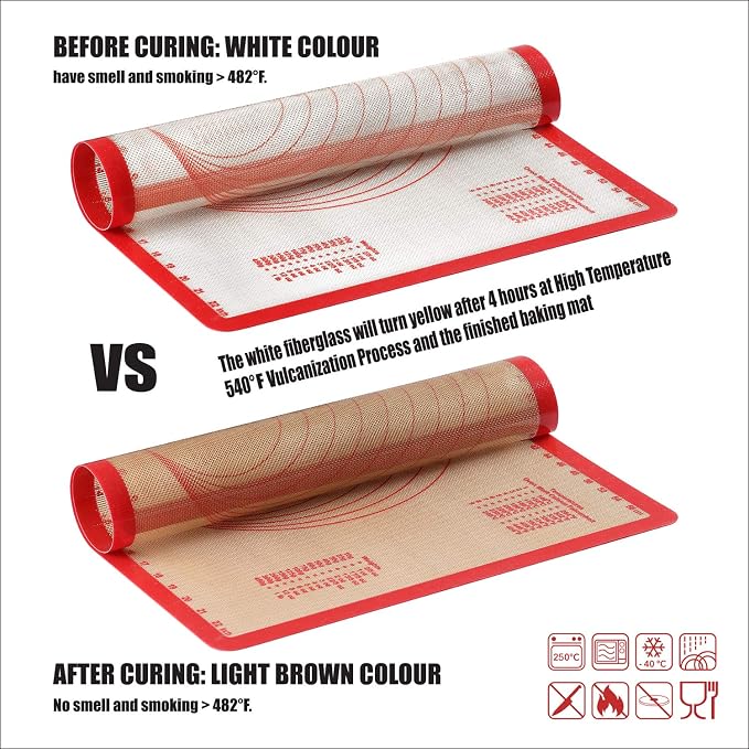 Silicone Baking Mat Set of 4, 2 Medium 16.5"x11.6", 1 Small 11.8"x8.4", 1 Piece 9" Round, All Mats 0.7mm Thick, Food Grade Non-Stick Reusable Baking Mats for Pizza, Bread, Pastry, Macarons