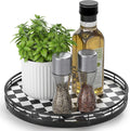 AMH 10-Inch Black and White Checkerboard Lazy Susan with Oak Base | Smooth rotating oak tray with walnut finish for dining tables, kitchen counters, pantries and cabinet storage.