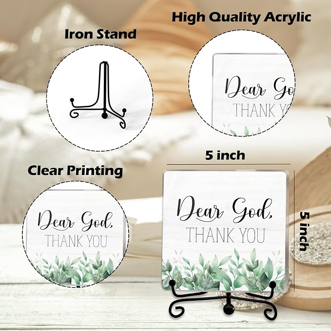 Modern Farmhouse Decor, Home Decor For Living Room, Boho Chic Aesthetic Shelf Decorations, Eucalyptus Christian God Acrylic Sign, Farmhouse Entryway Tv Stand Fireplace Coffee Table Decoration (12)