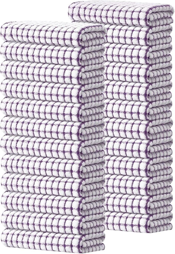 Kitinjoy Cotton 24 Pack Terry Kitchen Towels, Purple | 16 x 25 Inches Super Soft and Absorbent Dish Towels, Quick Drying hand towels for kitchen Drying