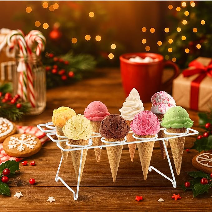 Patelai 2 Pack Ice Cream Cone Baking Racks 12-cavity Cupcake Cone Holders Cupcakes Display Stands Cooling Racks for Home Kitchen Baking Cooking Ice Cream Tools Supplies(White)