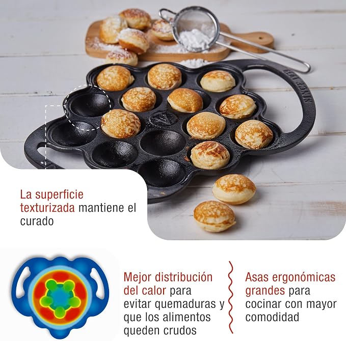 Victoria Cast Iron Poffertjes Dutch Pancake Pan with Loop Handles, Preseasoned with Flaxseed Oil, Made in Colombia